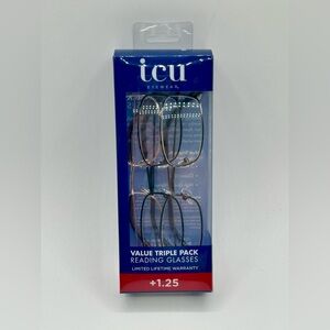 ICU Eyewear 3 Pack Reading Glasses Metal +1.25 Classic Styles High Quality New